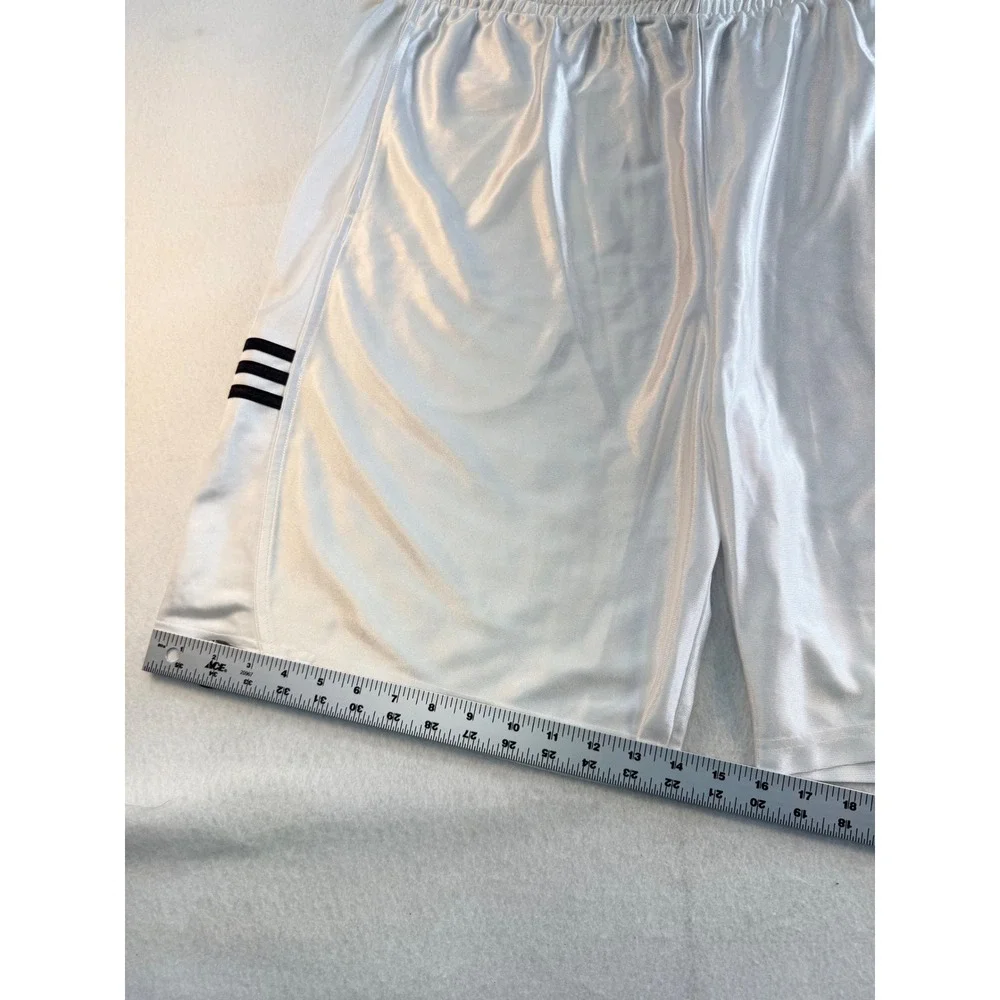 Adidas Mens White Satin Athletic Shorts Black 3 Stripe Logo Basketball XL